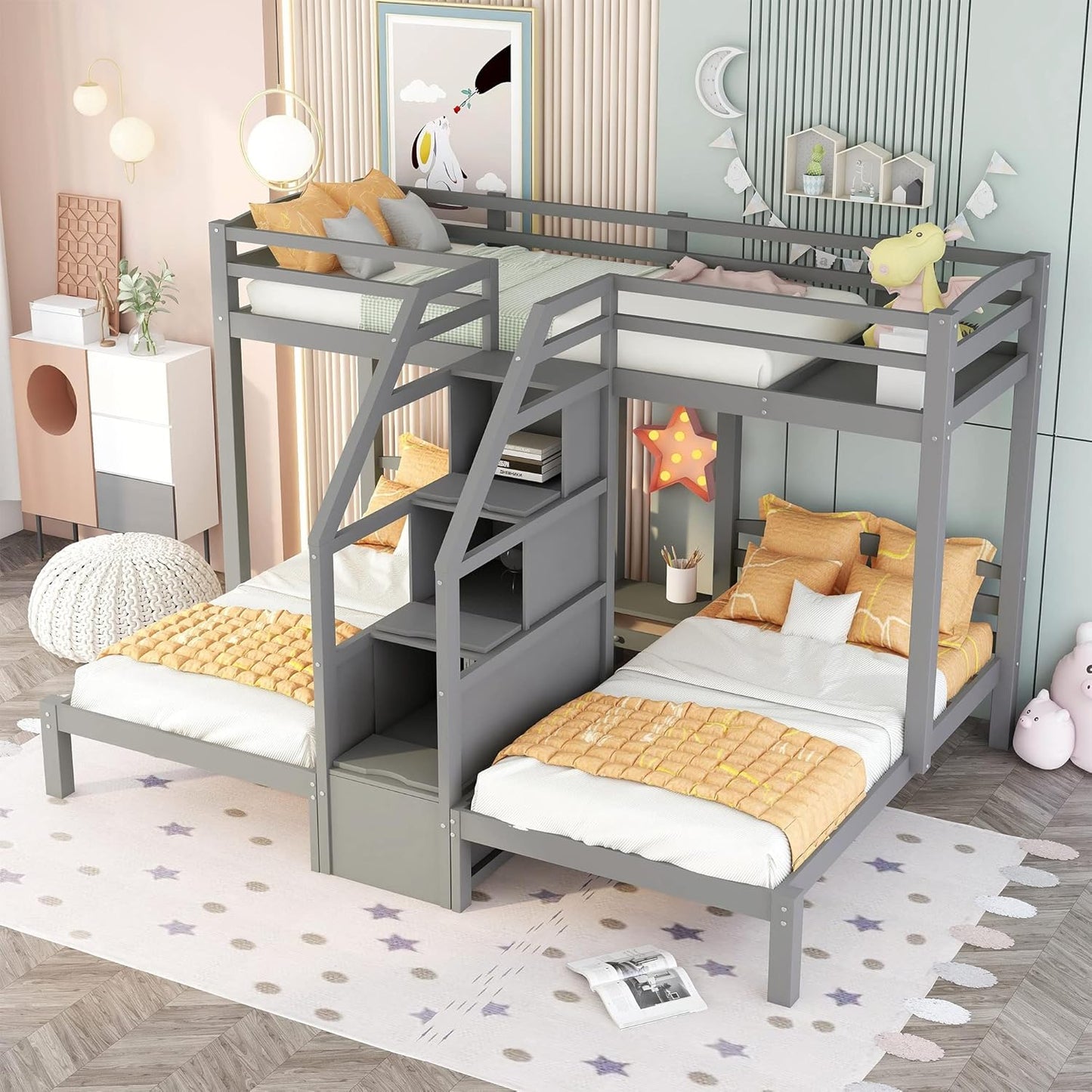 DAAY BABY Twin Over Twin Bunk Bed For 3