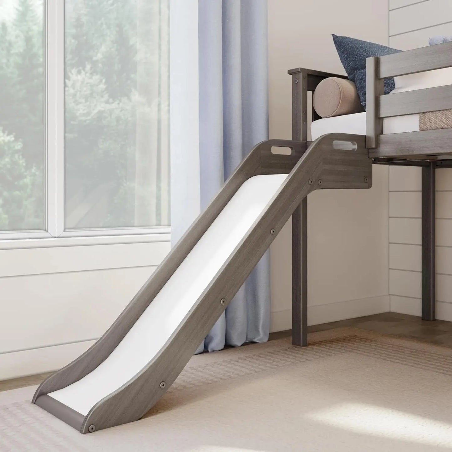 DAAY BABY Twin Size Low Loft Bed with Slide and Stairs