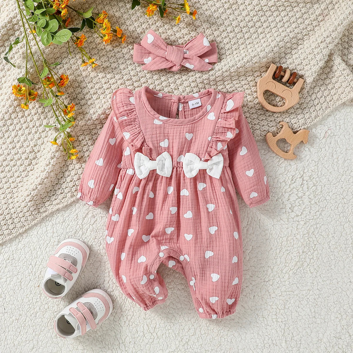 DAAY BABY Long Sleeve Jumpsuit (Floral Print With Bow)