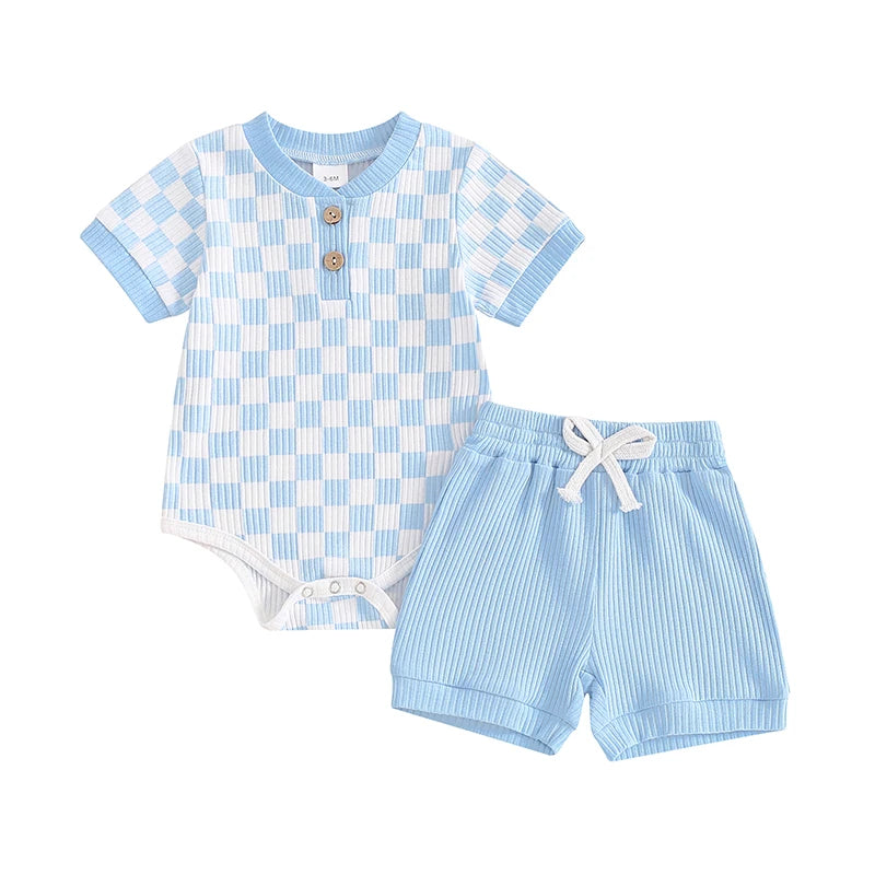 DAAY BABY Ribbed Knit Short Sleeve Romper & Shorts Set