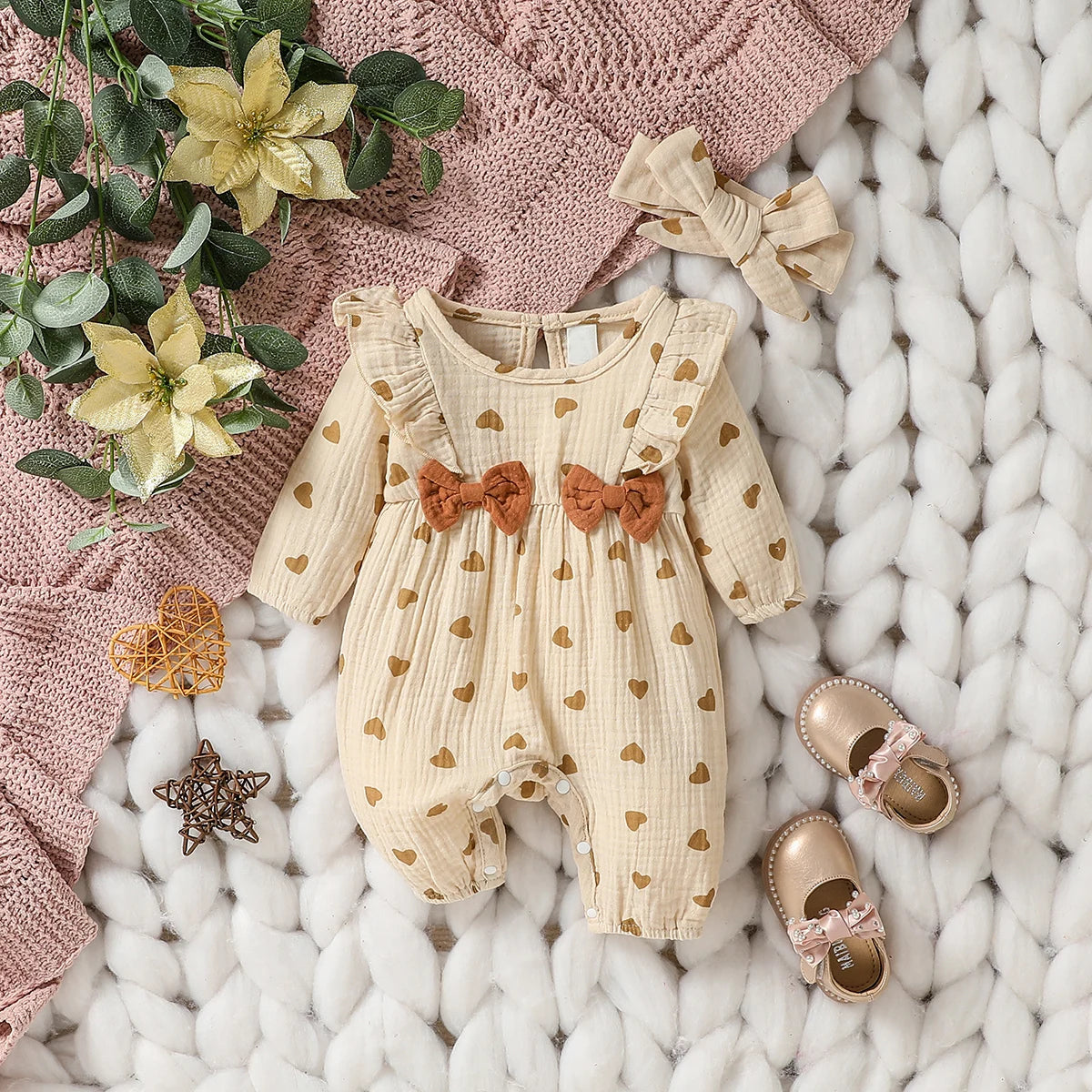 DAAY BABY Long Sleeve Jumpsuit (Floral Print With Bow)