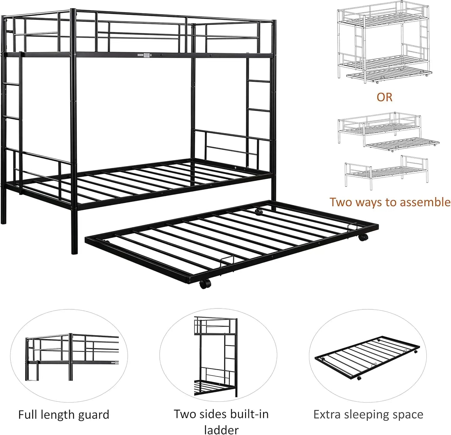 DAAY BABY Twin Over Twin Metal Bunk Bed