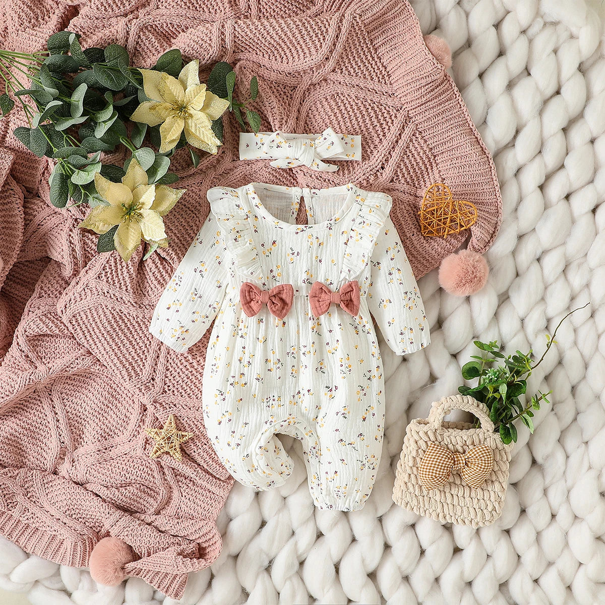 DAAY BABY Long Sleeve Jumpsuit (Floral Print With Bow)