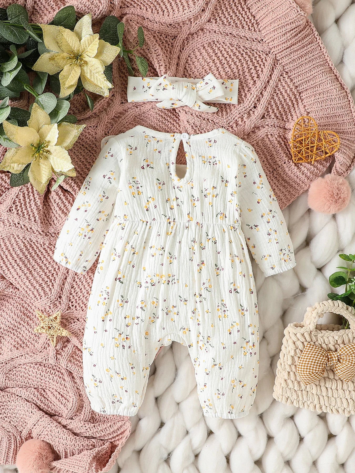 DAAY BABY Long Sleeve Jumpsuit (Floral Print With Bow)