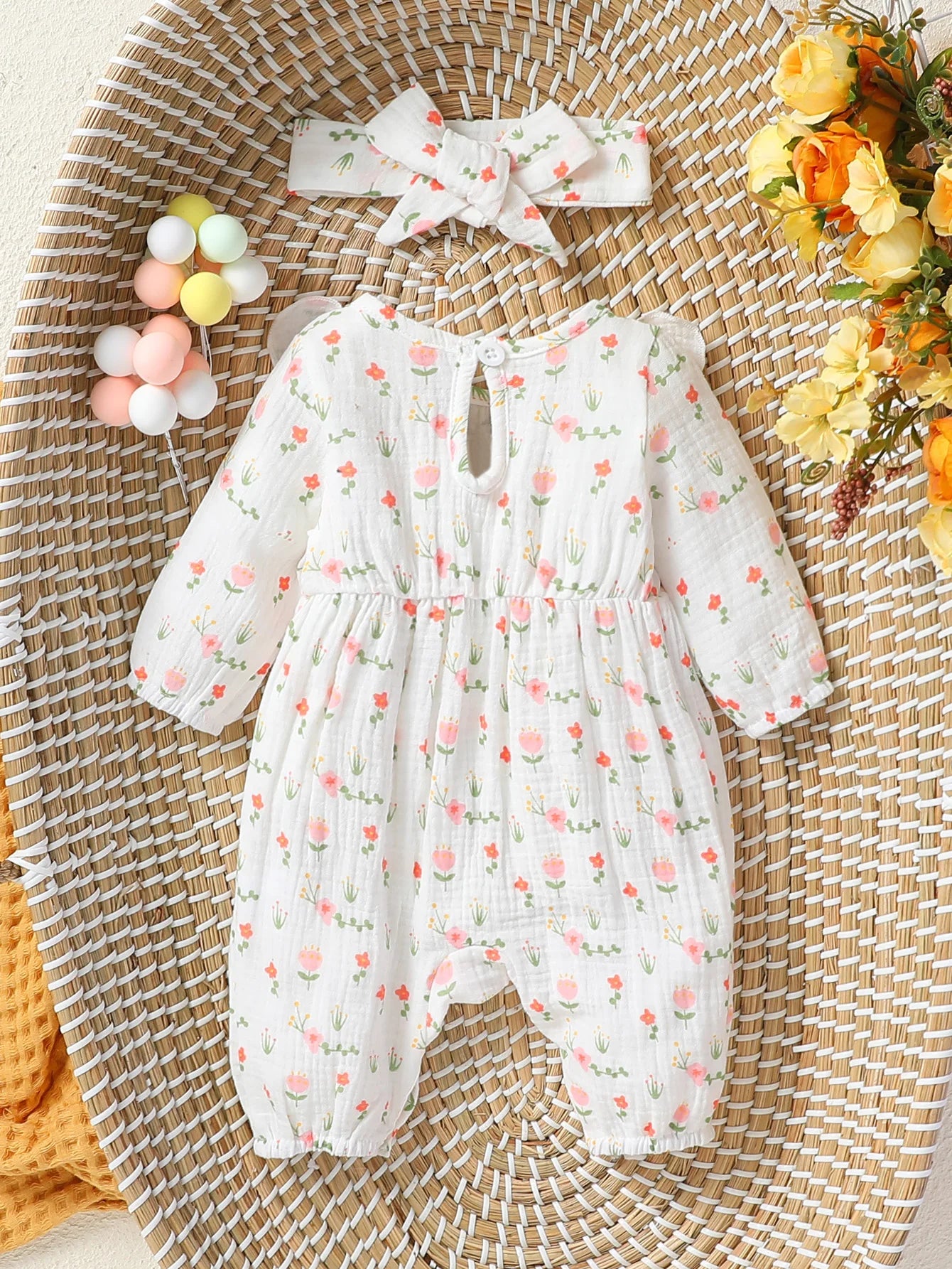 DAAY BABY Long Sleeve Jumpsuit (Floral Print With Bow)