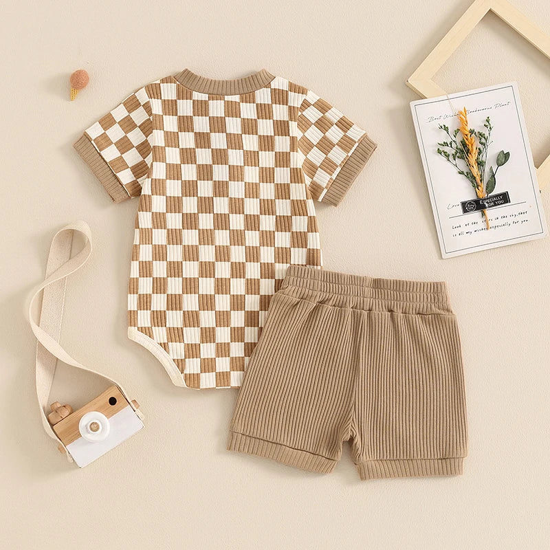 DAAY BABY Ribbed Knit Short Sleeve Romper & Shorts Set