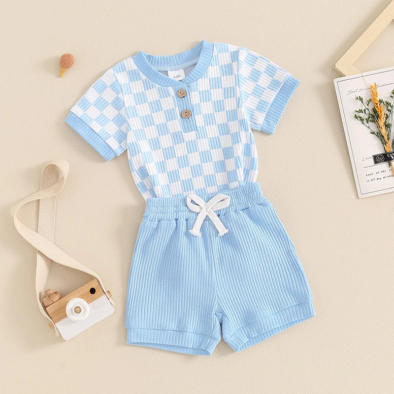 DAAY BABY Ribbed Knit Short Sleeve Romper & Shorts Set