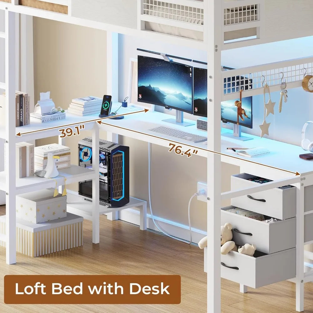 DAAY BABY Twin Loft Bed with L-Shaped Desk