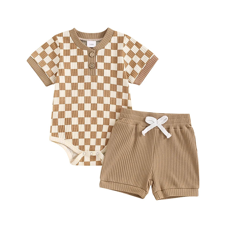 DAAY BABY Ribbed Knit Short Sleeve Romper & Shorts Set