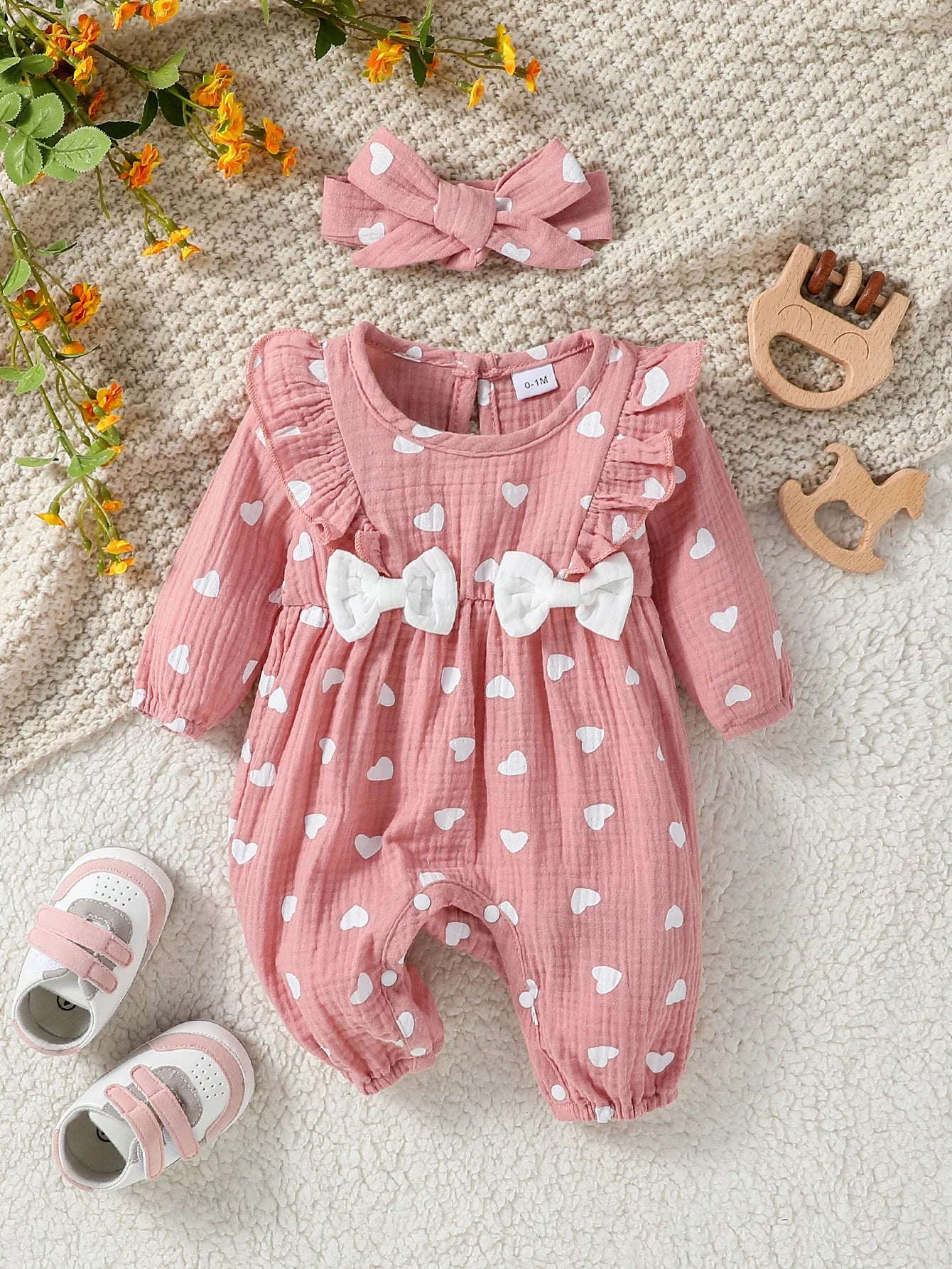 DAAY BABY Long Sleeve Jumpsuit (Floral Print With Bow)