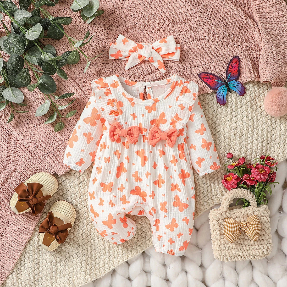 DAAY BABY Long Sleeve Jumpsuit (Floral Print With Bow)