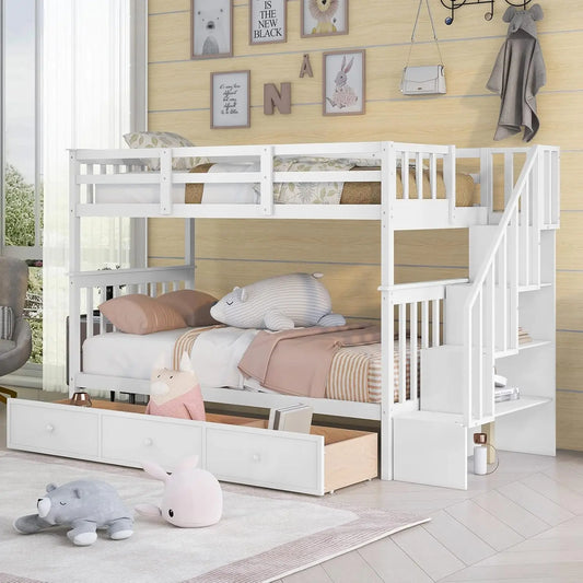 DAAY BABY Twin Over Twin Bunk Beds with Storage