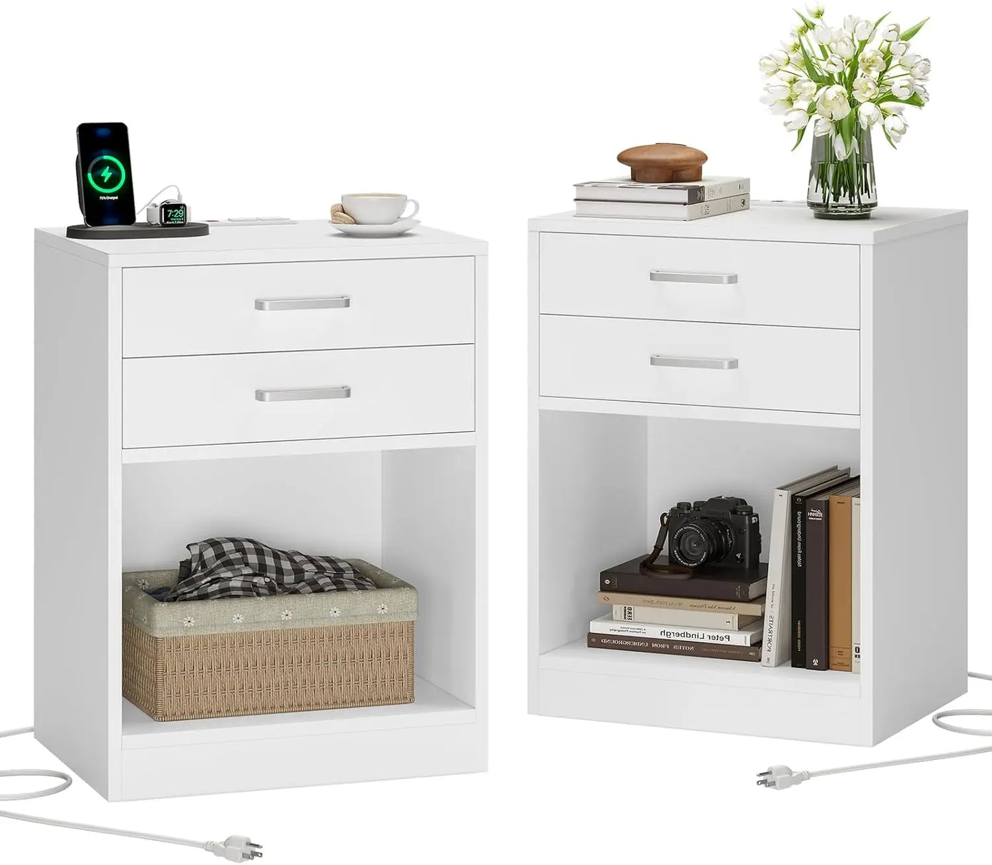 DAAY BABY White Nightstand with Charging Station