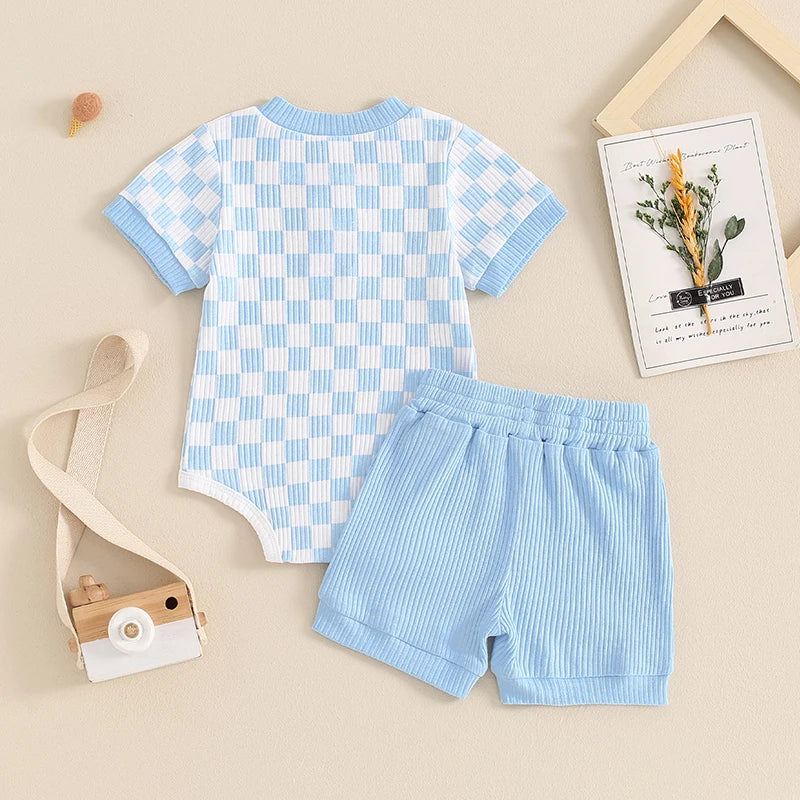 DAAY BABY Ribbed Knit Short Sleeve Romper & Shorts Set