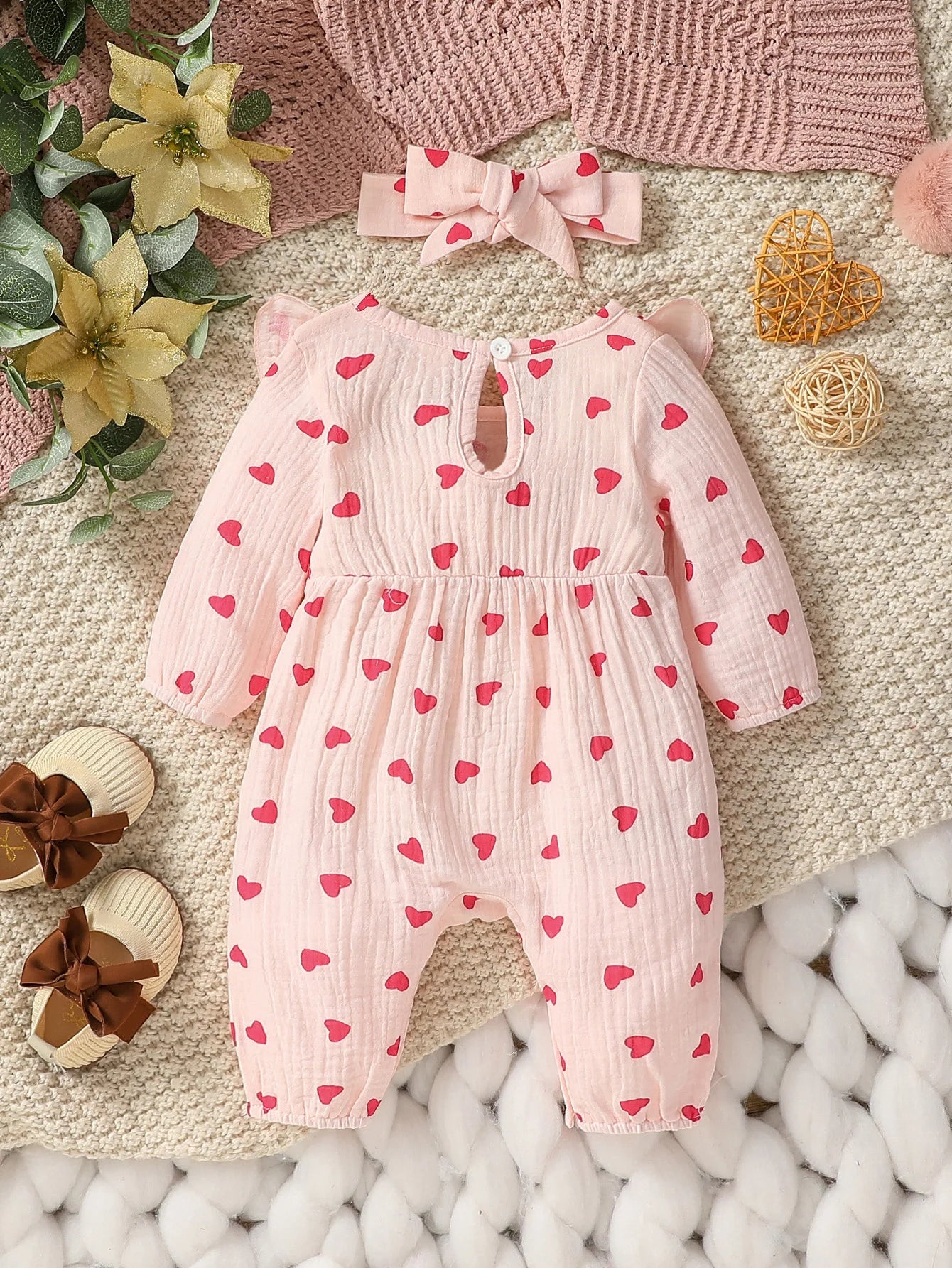 DAAY BABY Long Sleeve Jumpsuit (Floral Print With Bow)