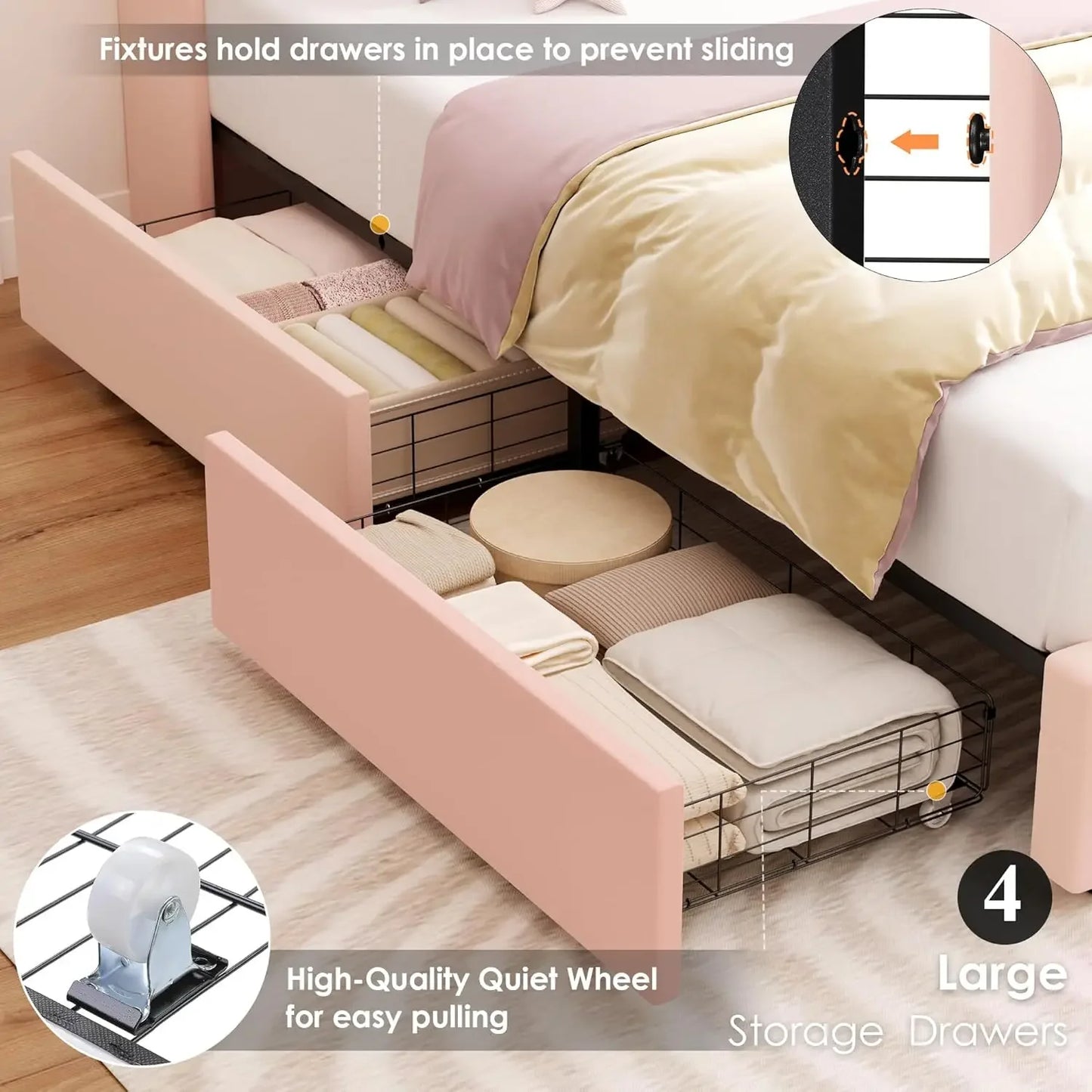 DAAY BABY Twin LED Bed Frame with Charging Station Headboard & 4 Storage Drawers