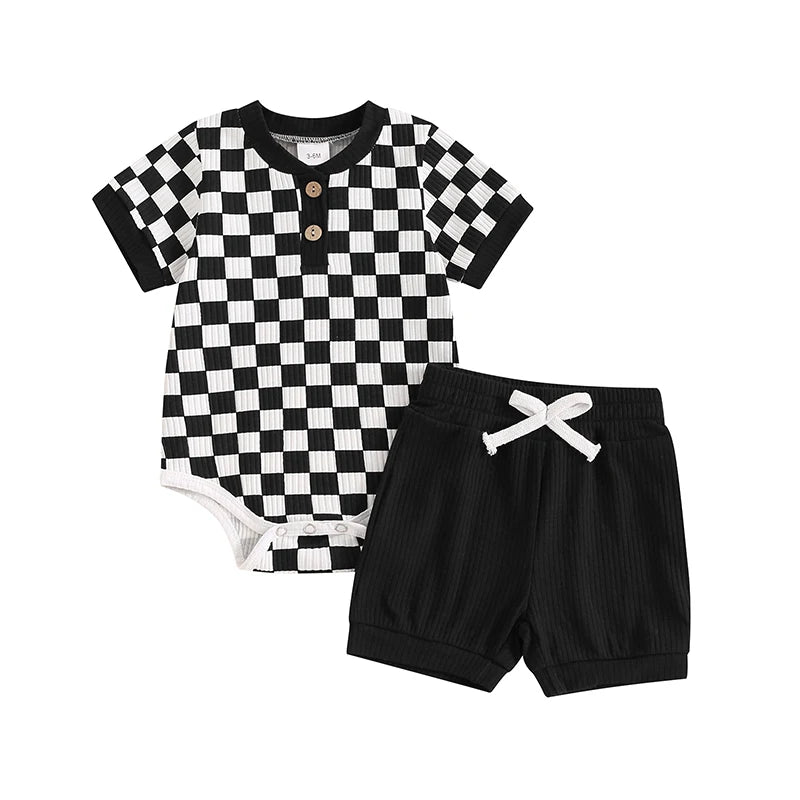 DAAY BABY Ribbed Knit Short Sleeve Romper & Shorts Set