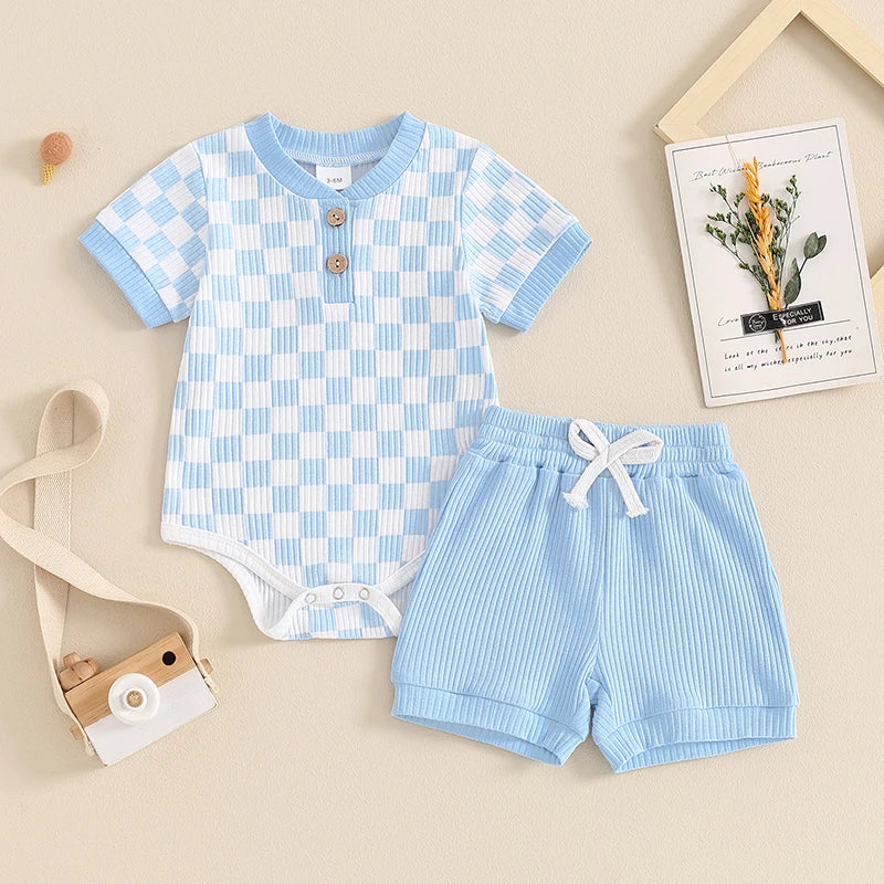 DAAY BABY Ribbed Knit Short Sleeve Romper & Shorts Set