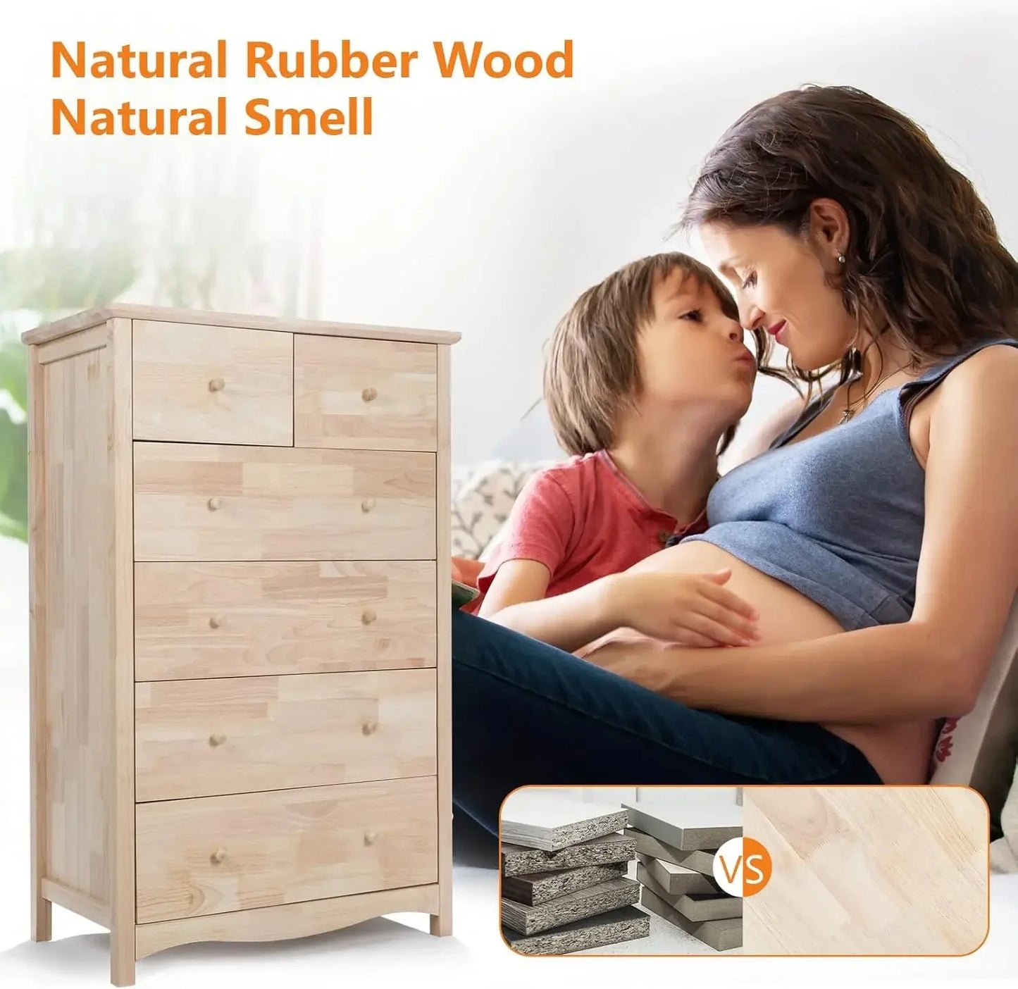 DAAY BABY Unfinished 6 Drawer Dresser Natural Solid Wood