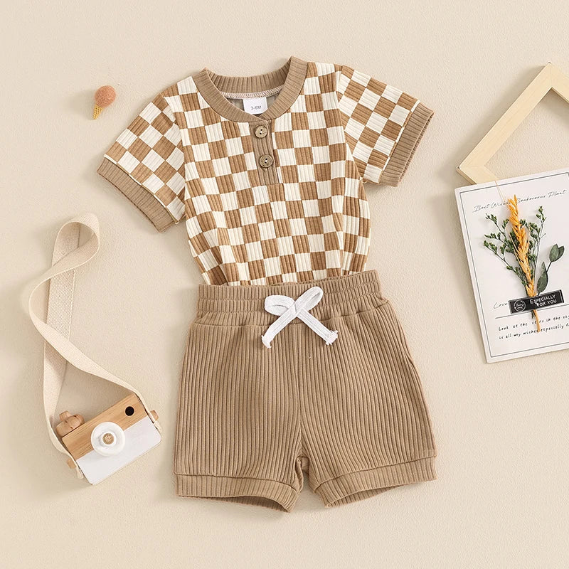 DAAY BABY Ribbed Knit Short Sleeve Romper & Shorts Set