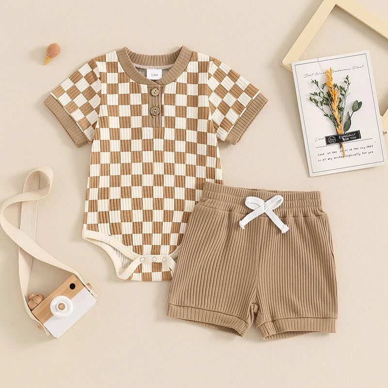 DAAY BABY Ribbed Knit Short Sleeve Romper & Shorts Set