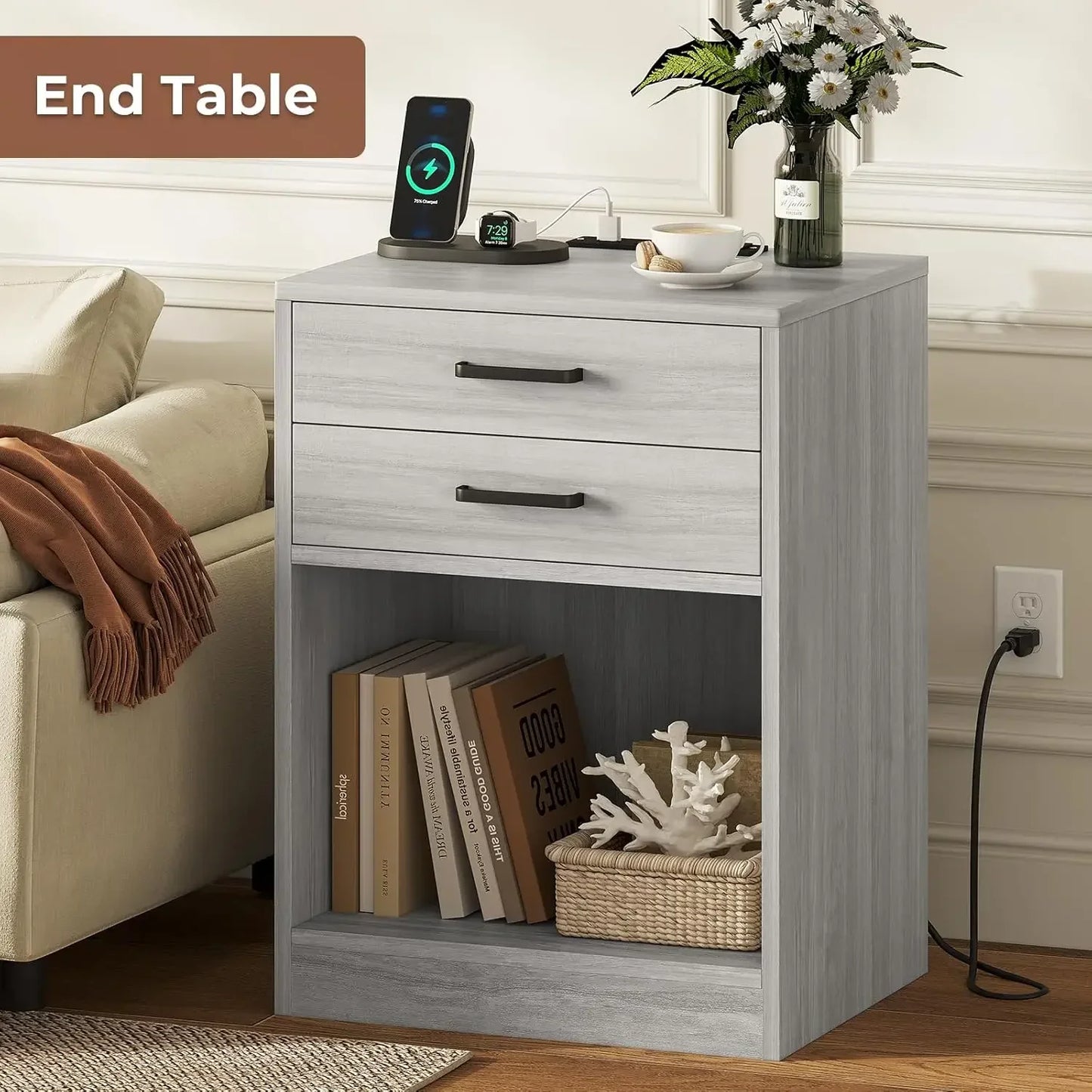 DAAY BABY Grey Nightstands (Set of 2)