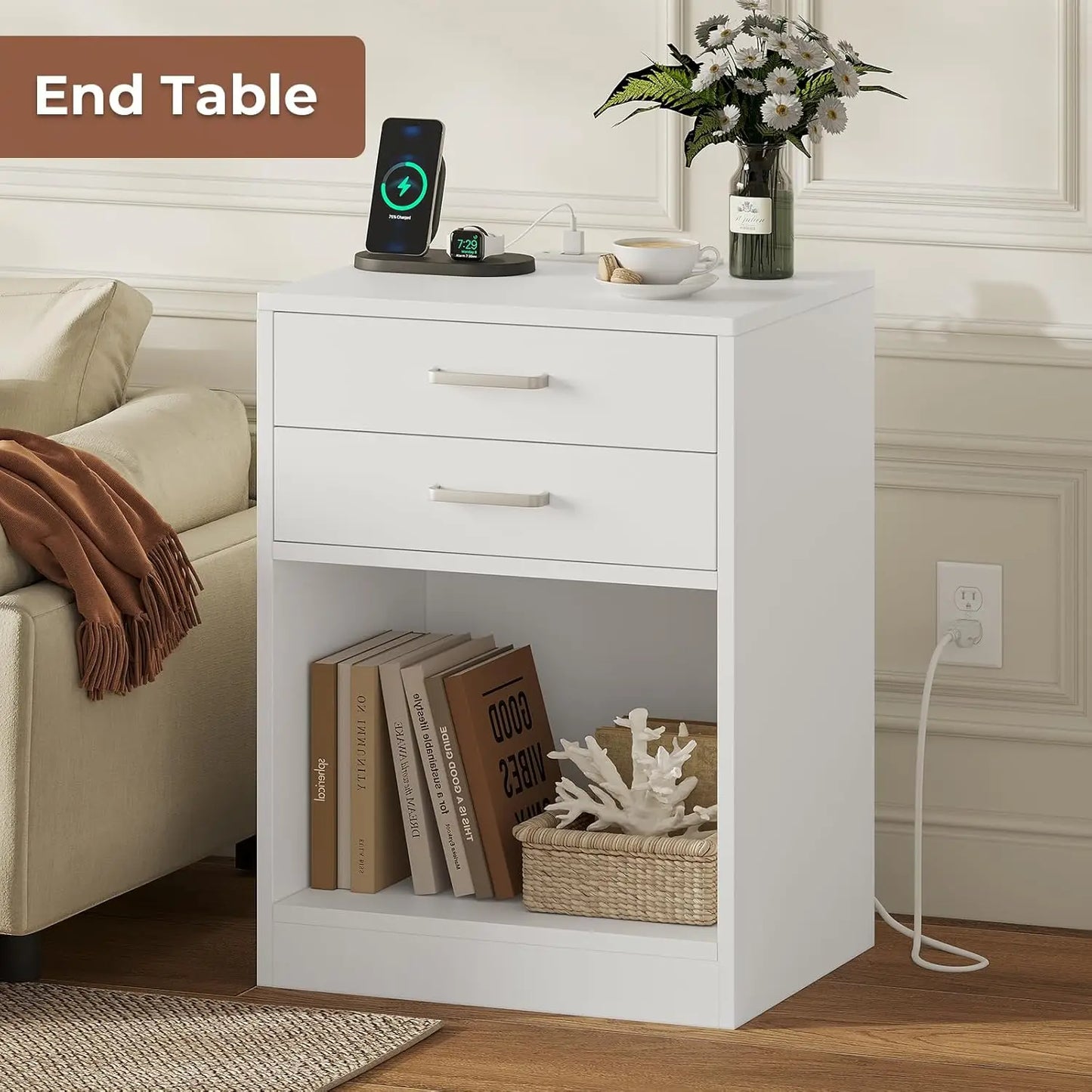 DAAY BABY White Nightstand with Charging Station